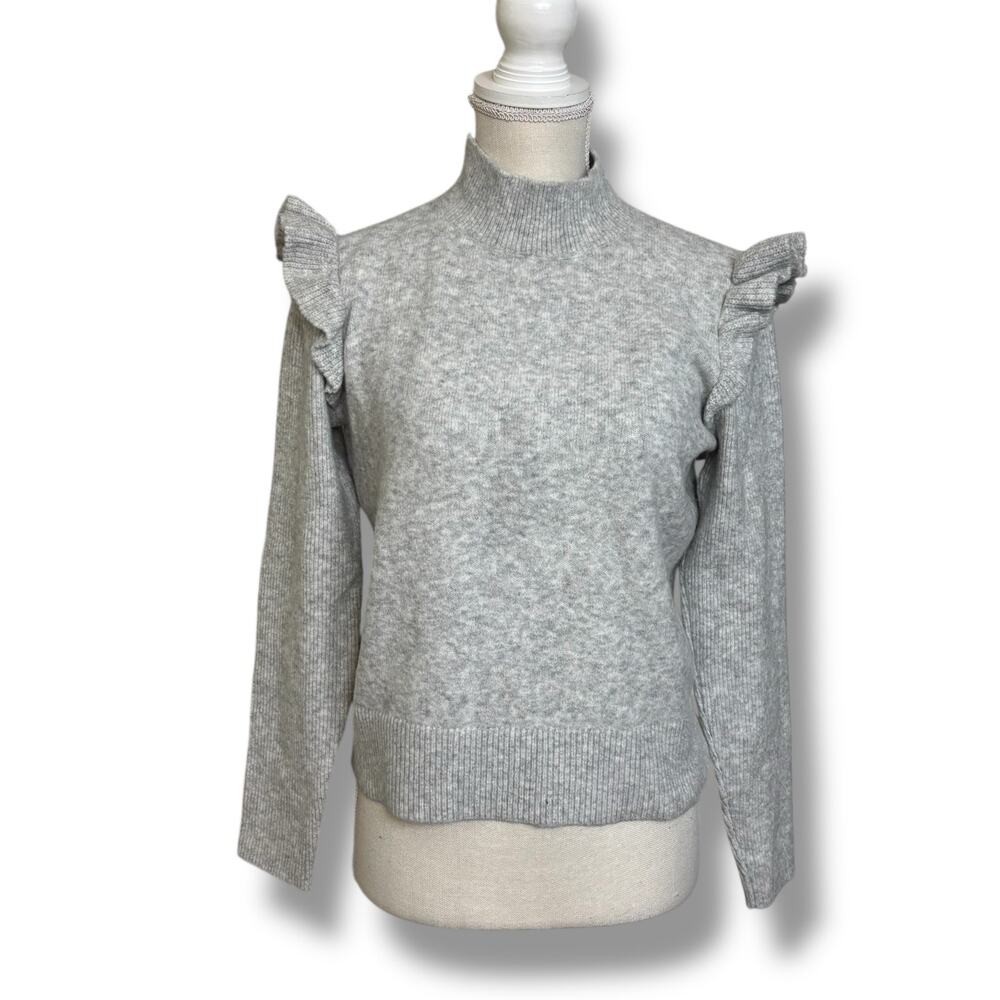 NWT Loft Gray Mock Turtleneck Sweater with Ruffles on Shoulders Size Small